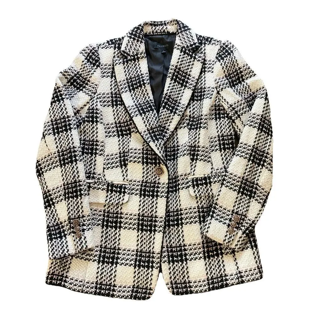 Talbots Women's Lake Tweed Blazer Sz 2‎ Ivory Blush Black Academia Clueless $219